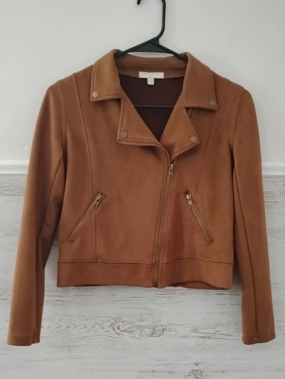 Girls Chelsea & Violet Cropped Moto Jacket in Camel Brown